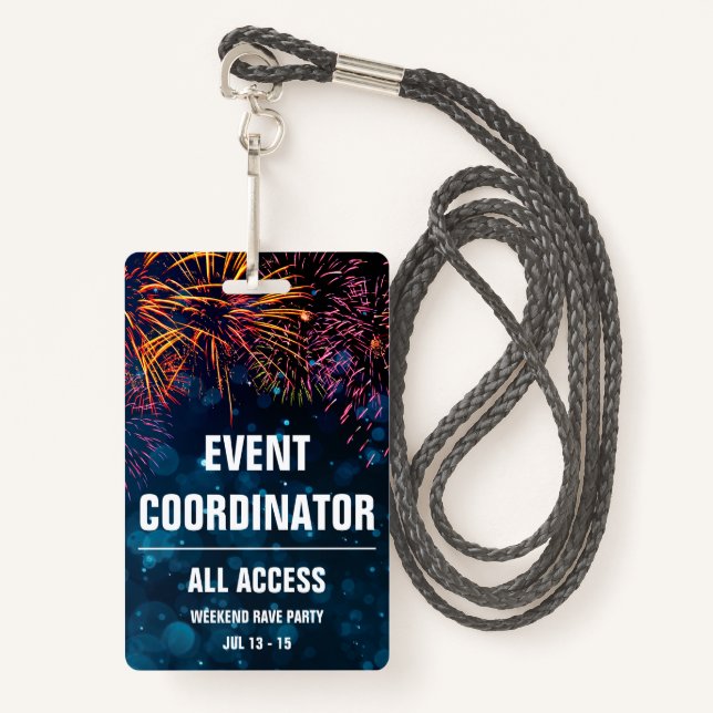 Event Coordinator All Access Event Pass Fireworks Badge (Front with Lanyard)