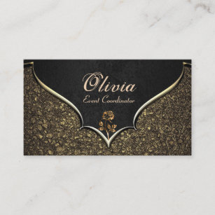 Event Coordinator Elegant Black & Gold Rose  Business Card