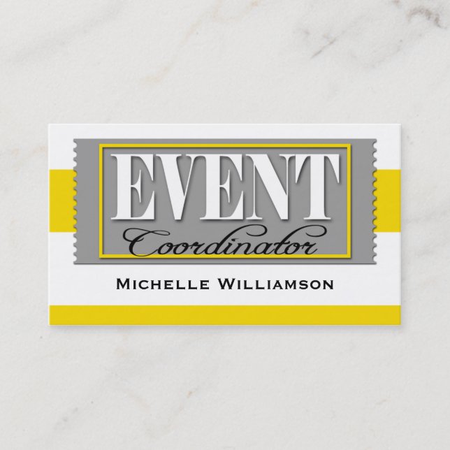 Event Coordinator Ticket Yellow Business Cards (Front)