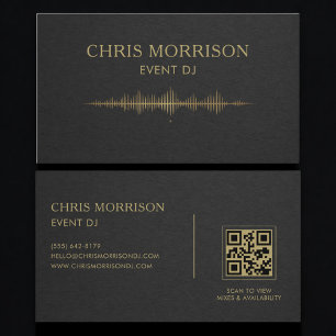 Event DJ Music Black Gold QR Code Professional Business Card
