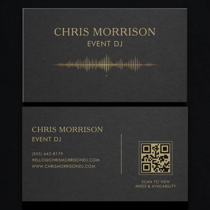 Event Dj Music Black Gold QR Code Professional Business Card