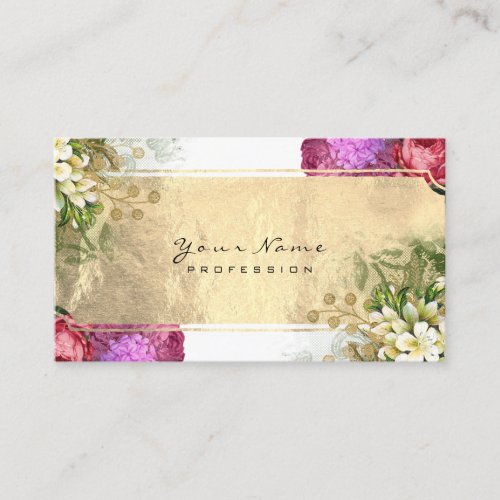 Event Floral Red Peony Pink Green Gold White Business Card