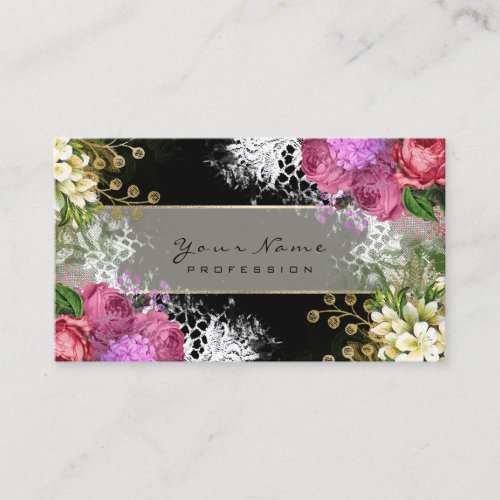 Event Floral Red Roses Pink Green Gold Black Business Card