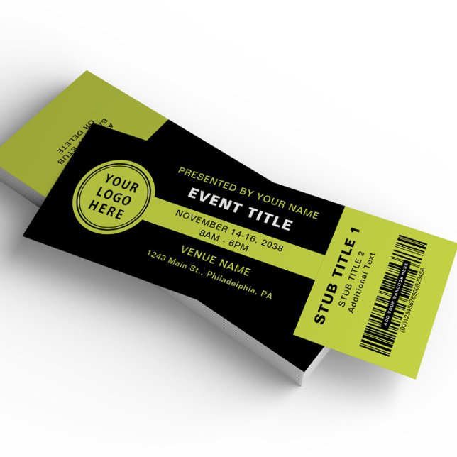Event Logo Barcode Black Green Template Raffle Tickets (Creator Uploaded)