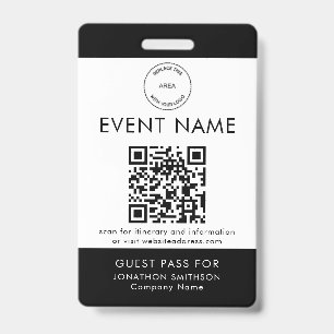 Event Logo QR Code Guest Pass Name Any Color Badge