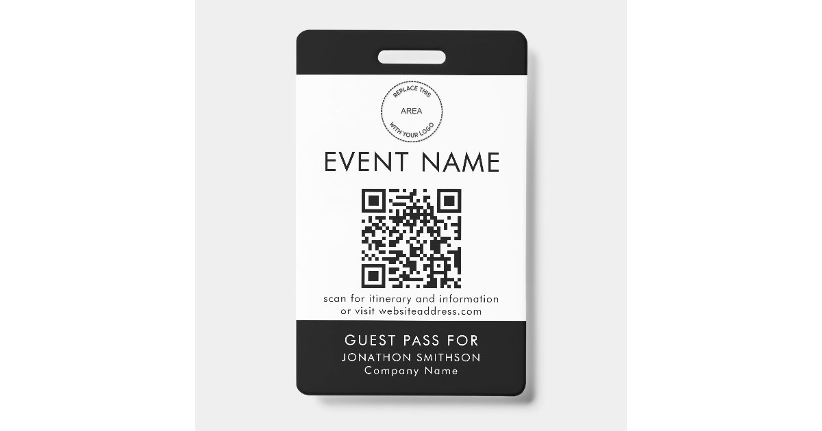 Event Logo QR Code Guest Pass Name Any Color Badge | Zazzle