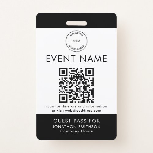 Event Logo QR Code Guest Pass Name Any Color Badge