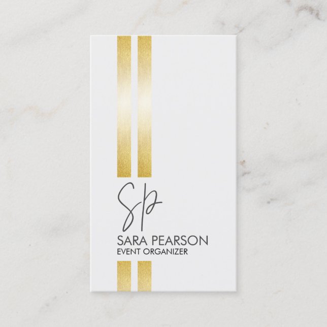 Event Organizer Faux Gold Stripe Business Card (Front)