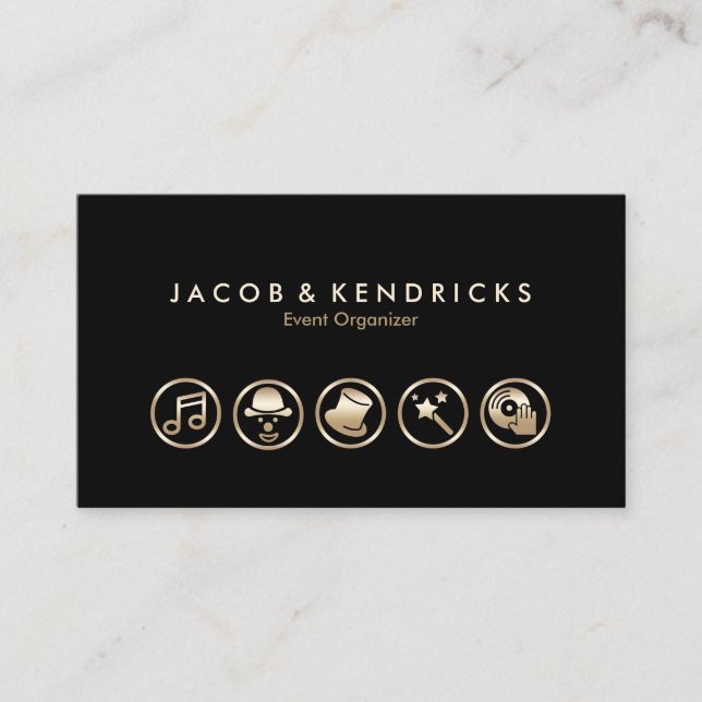 Event Organizer Gold Icons Business Card (Front)