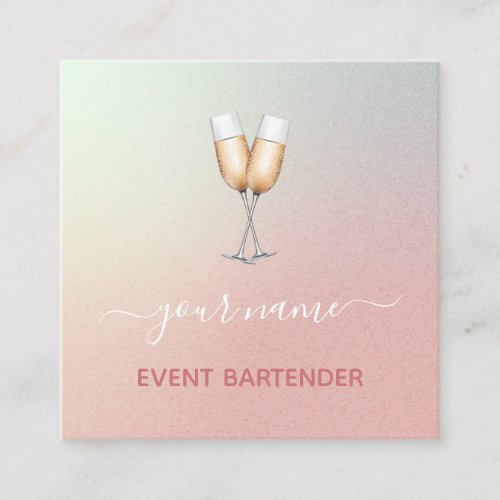 Event Party Bartender Champagne Glass Pink Ombre Square Business Card