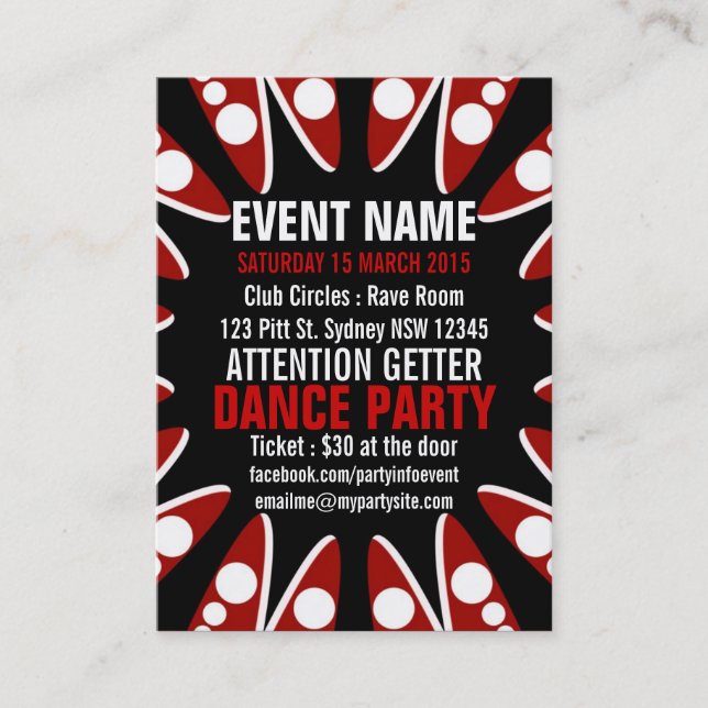 EVENT PARTY Red White Black Mini Flyers Business Card (Front)