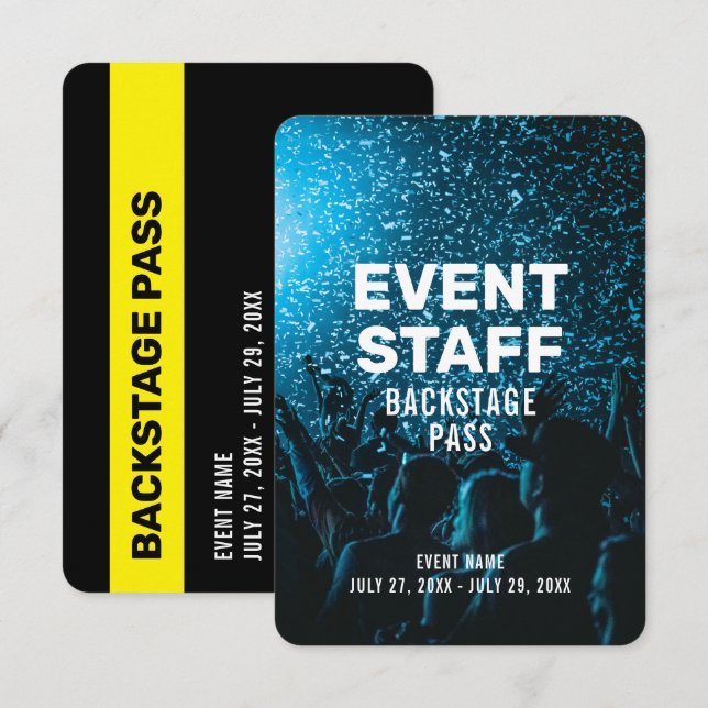 Event Photo Backstage Pass Staff 3.5"x5" ID Badge  Invitation (Front/Back)