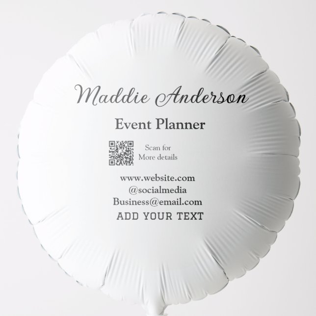 Event planner add name Q R code details website em Balloon (Front)