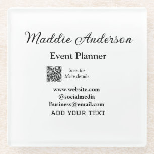 Event planner add name Q R code details website em Glass Coaster
