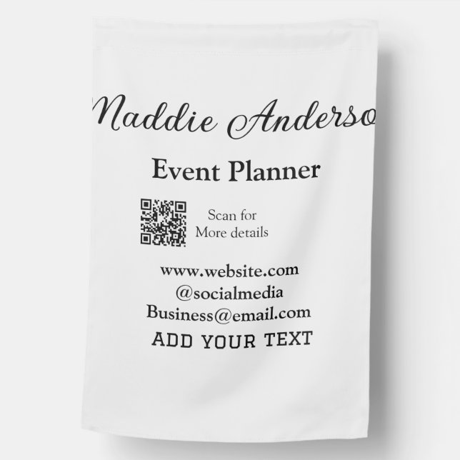 Event planner add name Q R code details website em House Flag (Front)