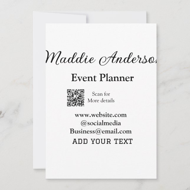 Event planner add name Q R code details website em Invitation (Front)