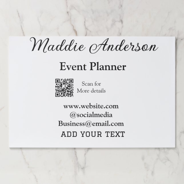 Event planner add name Q R code details website em Paper Pad (Front)