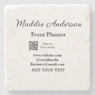 Event planner add name Q R code details website em Stone Coaster