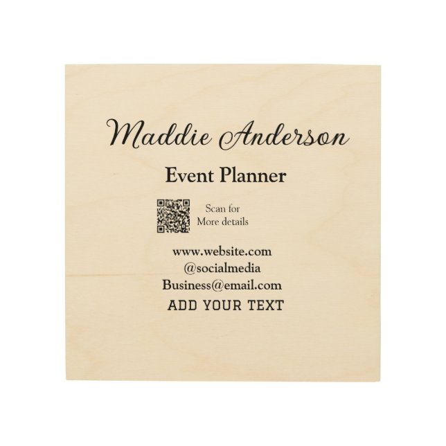Event planner add name Q R code details website em Wood Wall Art (Front)