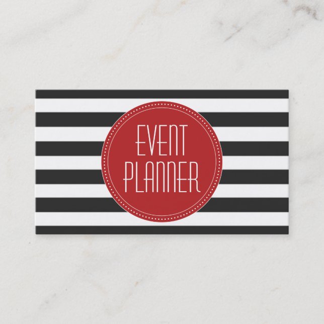 Event Planner Black and White Stripe Business Card (Front)