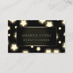 Event Planner  Black Frame Stars Gold Spark Sepia Business Card