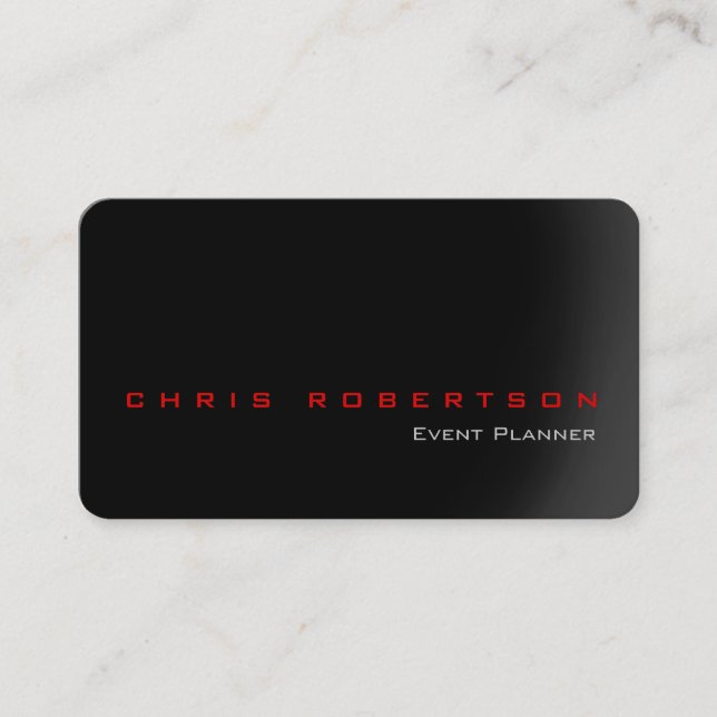 Event Planner Black Gray Red Trendy Business Card (Front)