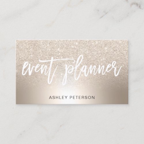 Event planner chic gold glitter ombre metallic business card