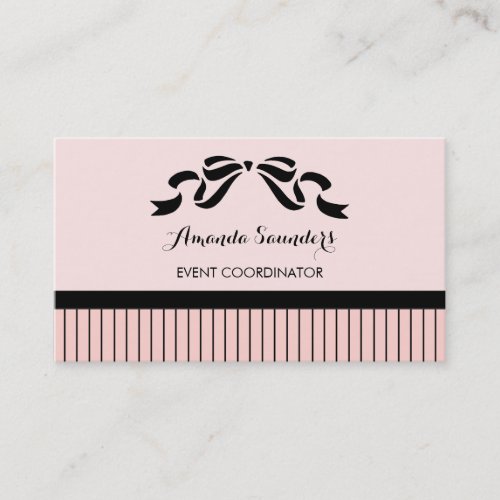 Event Planner Chic Parisian Pink Pinstripes Bow Business Card Template