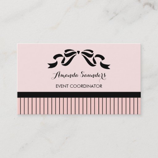 Customizable Event Planner Chic Parisian Pink Pinstripes Bow Business Card Template