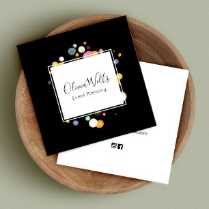 Event Planner Confetti  Black Square Business Card