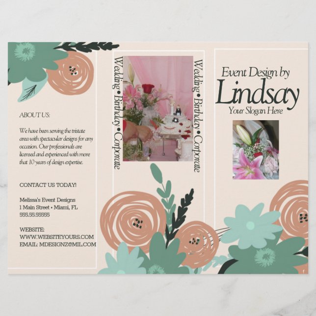 Event Planner Decorator Price Botanical Brochure  Flyer (Back)