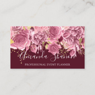 Event Planner Drips Roses QR Code Logo Custom Business Card