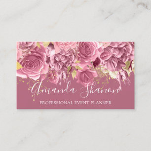 Event Planner Drips Roses QR Code Logo Floral Business Card
