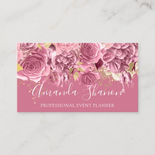 Event Planner Drips Roses QR Code Logo Pink Business Card