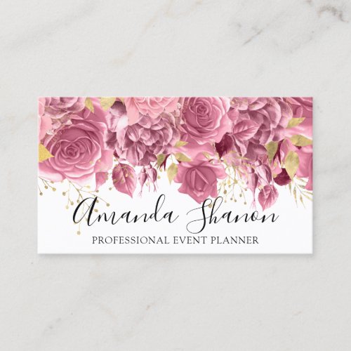 Event Planner Drips Roses QR Code Logo White Business Card