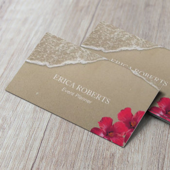 Event Planner Elegant Beach Hibiscus Red Floral Business Card by cardfactory at Zazzle