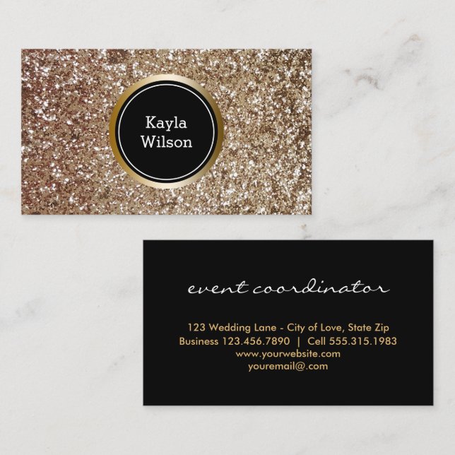 Event Planner | Elegant Faux Glitter Gold Business Card (Front/Back)