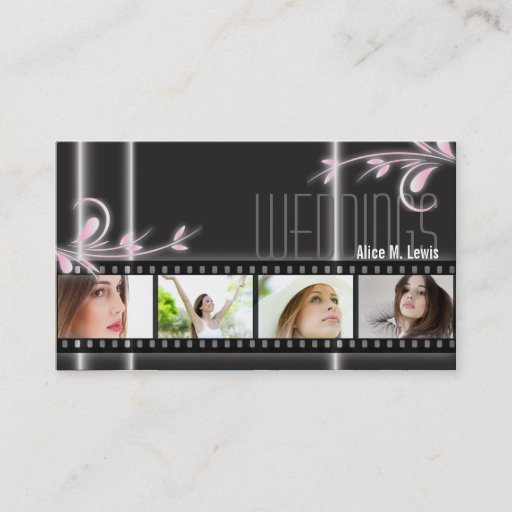 Customizable Event Planner Film Photo Business Card Black Flora