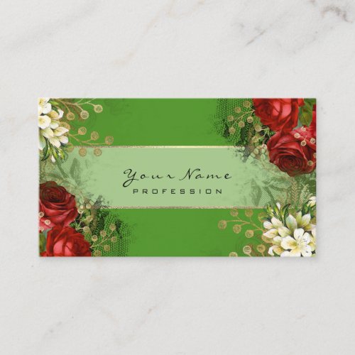 Event Planner Floral Red Roses Green Gold VIP Business Card