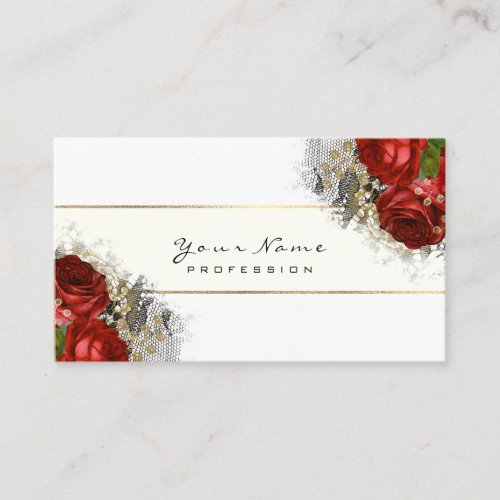 Event Planner Floral  Red Roses Green White Business Card