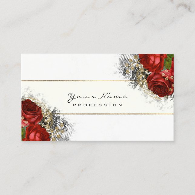 Event Planner Floral  Red Roses Green White Business Card (Front)
