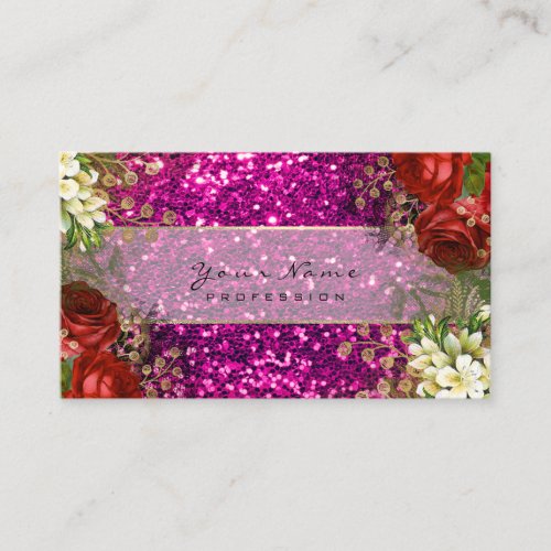 Event Planner Floral Red Roses Pink Glitter Business Card