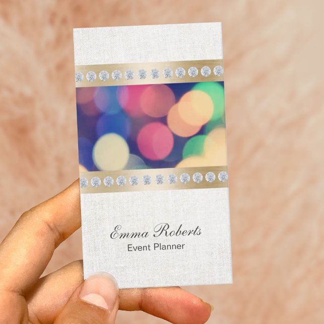 Event Planner Gold & Diamond Stripes Classy Linen Business Card (Creator Uploaded)