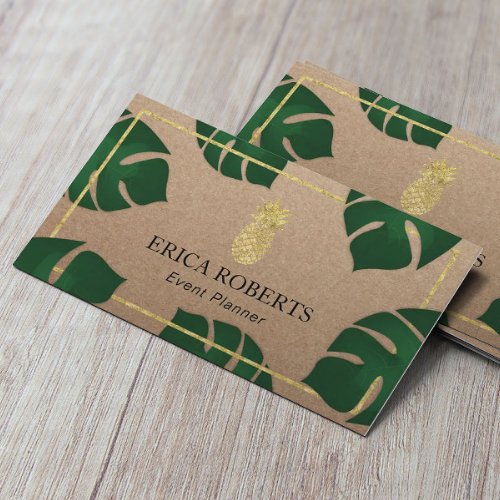 Event Planner Gold Pineapple Rustic Kraft Business Card