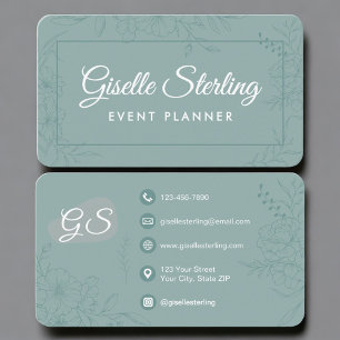 Event Planner Green Teal Floral Business Card