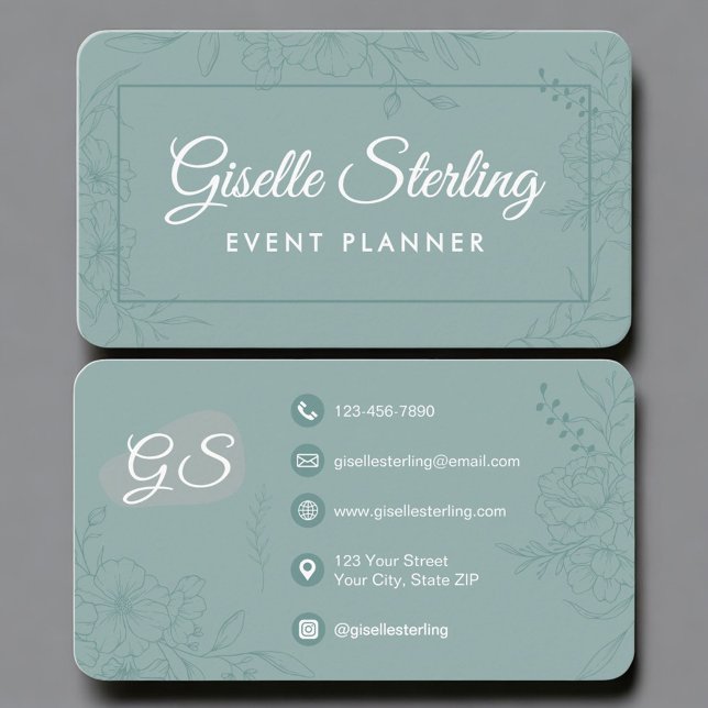 Event Planner Green Teal Floral Business Card (Creator Uploaded)