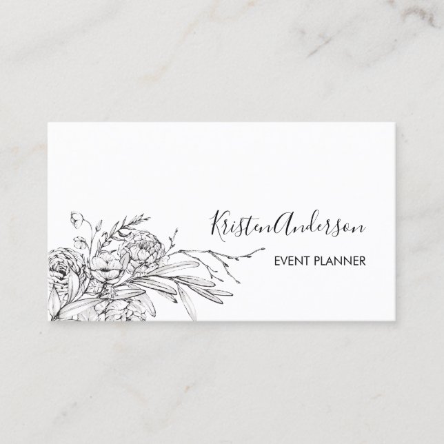 Event Planner Hand Drawn Floral  Business Card (Front)
