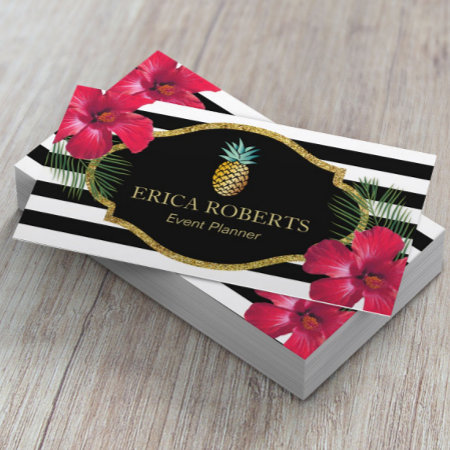 Event Planner Hawaiian Pineapple Modern Stripes Business Card