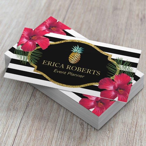 Event Planner Hawaiian Pineapple Modern Stripes Business Card