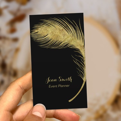 Event Planner Luxury Gold Peacock Feather Elegant Business Card